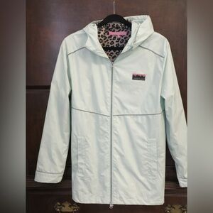 Simply Southern Mint Rain Jacket with Leopard Lining